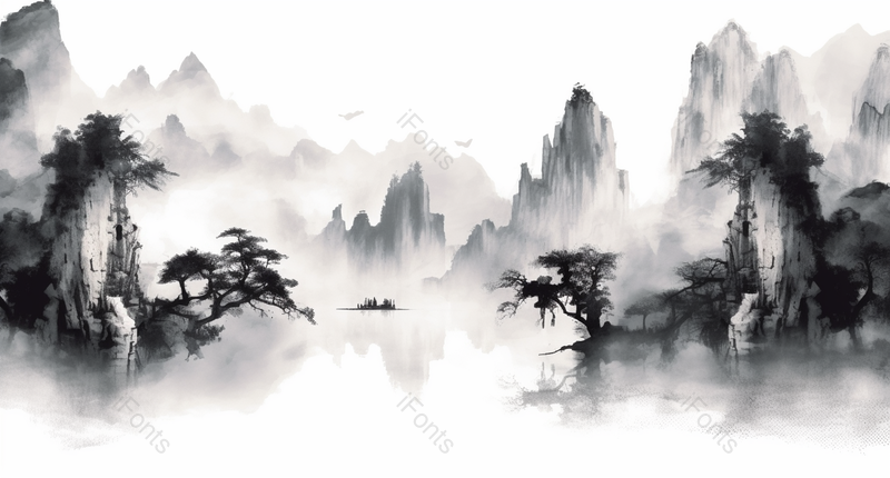 新中式水墨山水画风景背景图,插画/手绘图,插画/手绘图库,插画/手绘图下载,插画/手绘